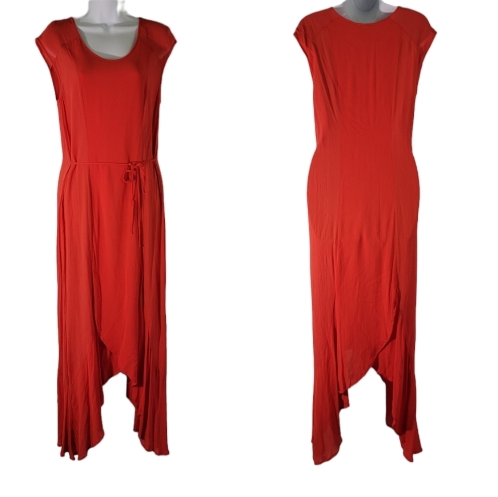 Mind Set By XCVI Red Pre Shrunk Asymmetrical Midi Dress Sz M Viscose Sleeveless